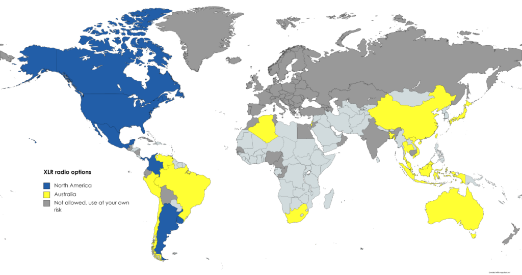 XLR radio ISM frequency map