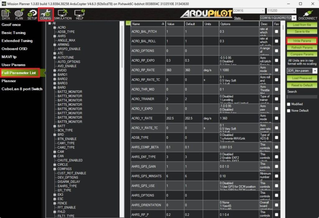 Tutorial to configure zed-f9p simpleRTK2B and connect to ArduPilot mission planner parameter list