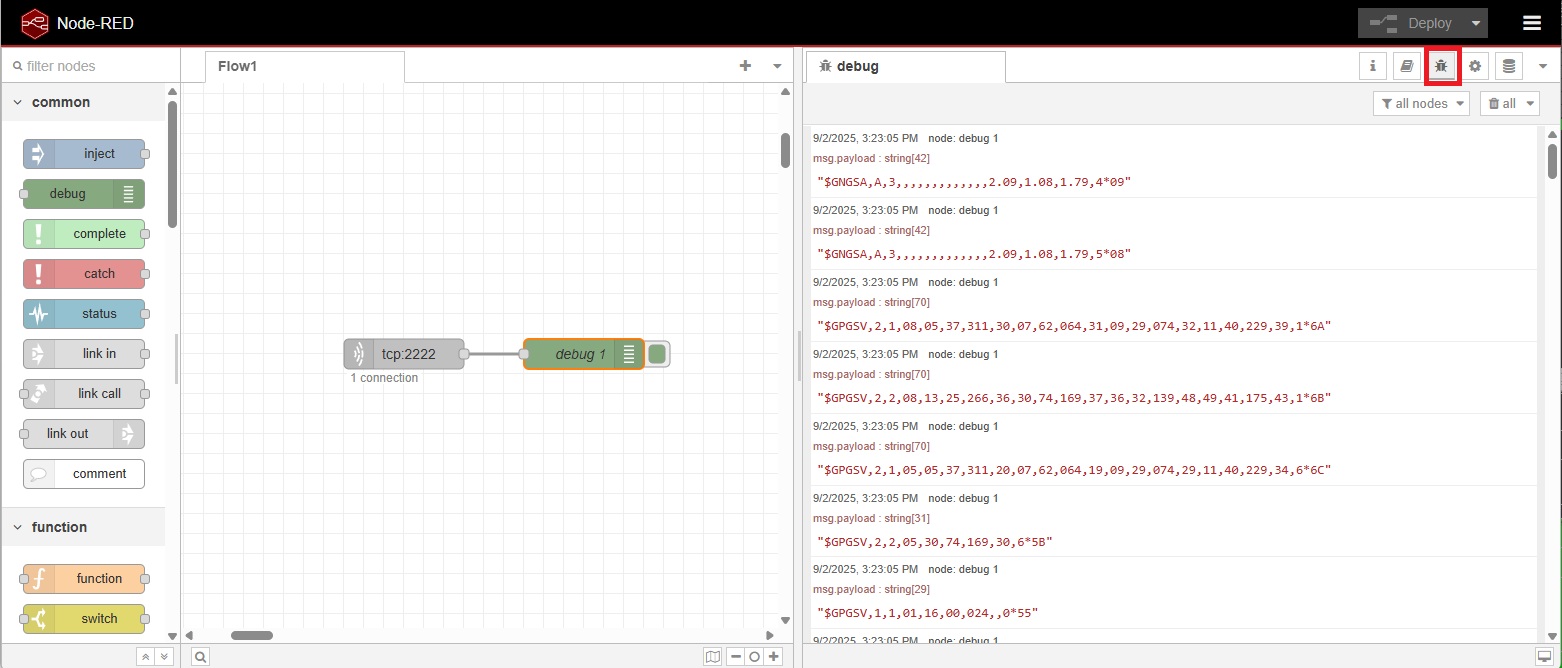 How to set up NodeRED server to receive NMEA remotely first connection